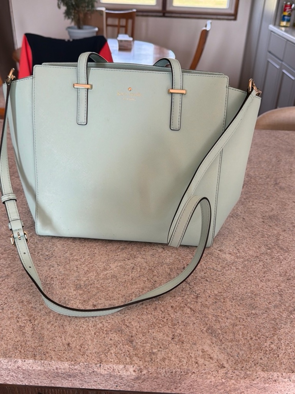 kate spade Mint Green Saffiano Leather Tote with Crossbody Strap - Picture 2 of 3